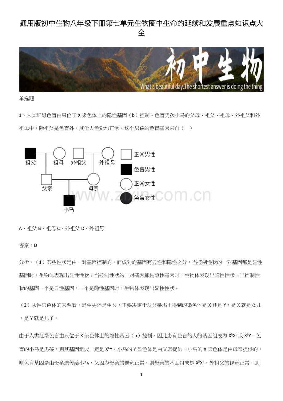 通用版初中生物八年级下册第七单元生物圈中生命的延续和发展重点知识点大全-(2).docx_第1页