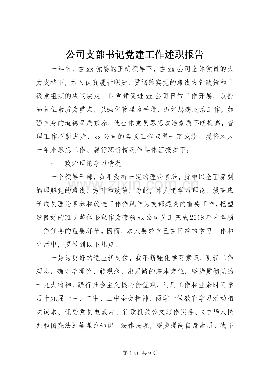 公司支部书记党建工作述职报告.docx_第1页