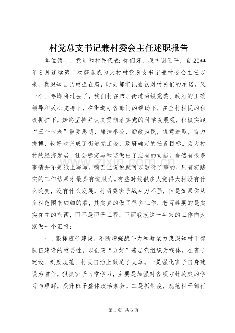 村党总支书记兼村委会主任述职报告.docx_第1页