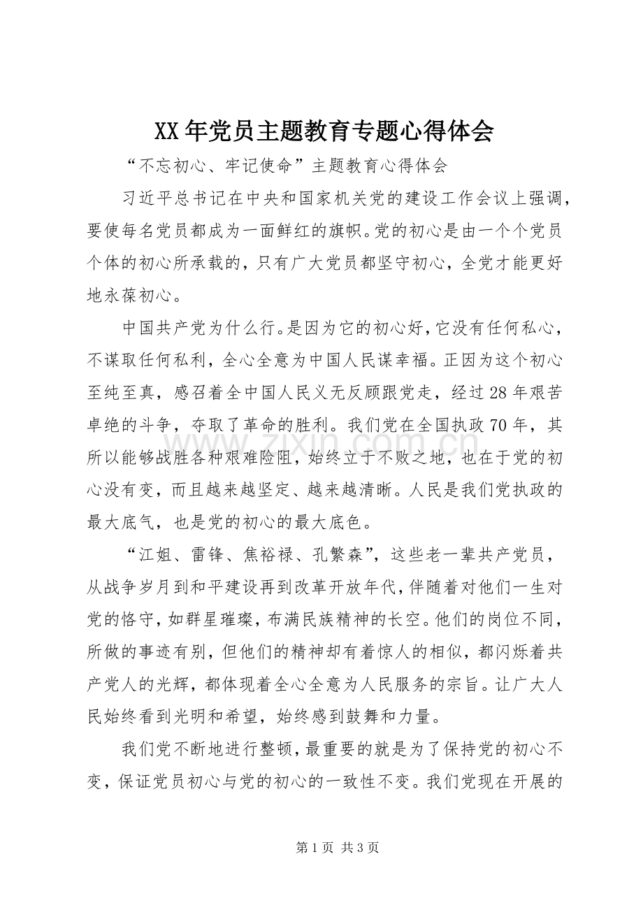 XX年党员主题教育专题心得体会.docx_第1页