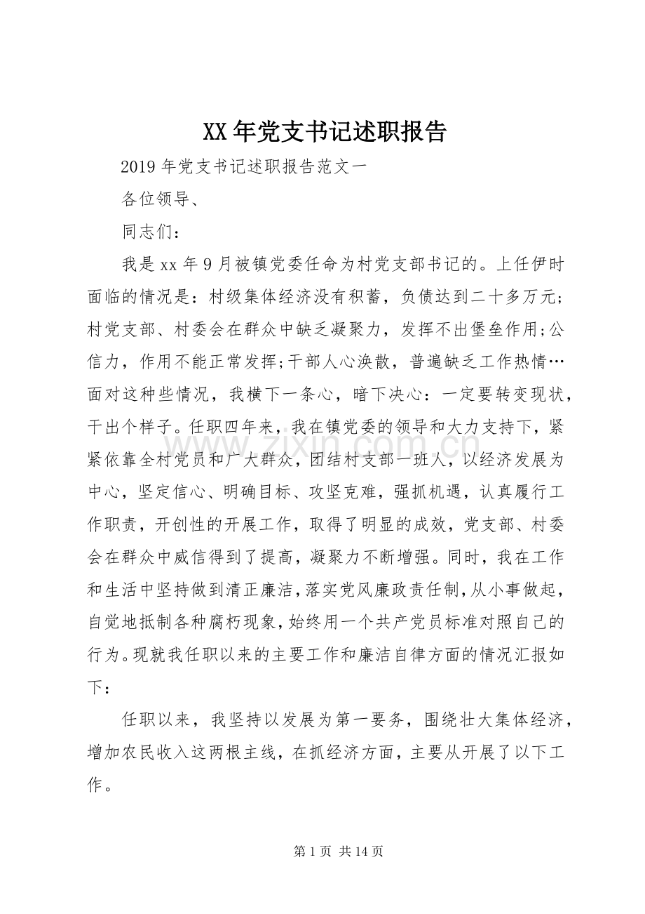 XX年党支书记述职报告.docx_第1页