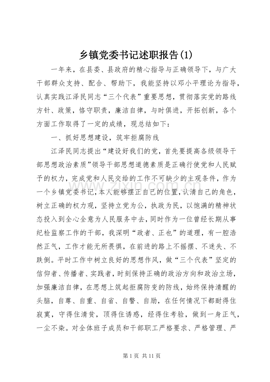 乡镇党委书记述职报告(1).docx_第1页