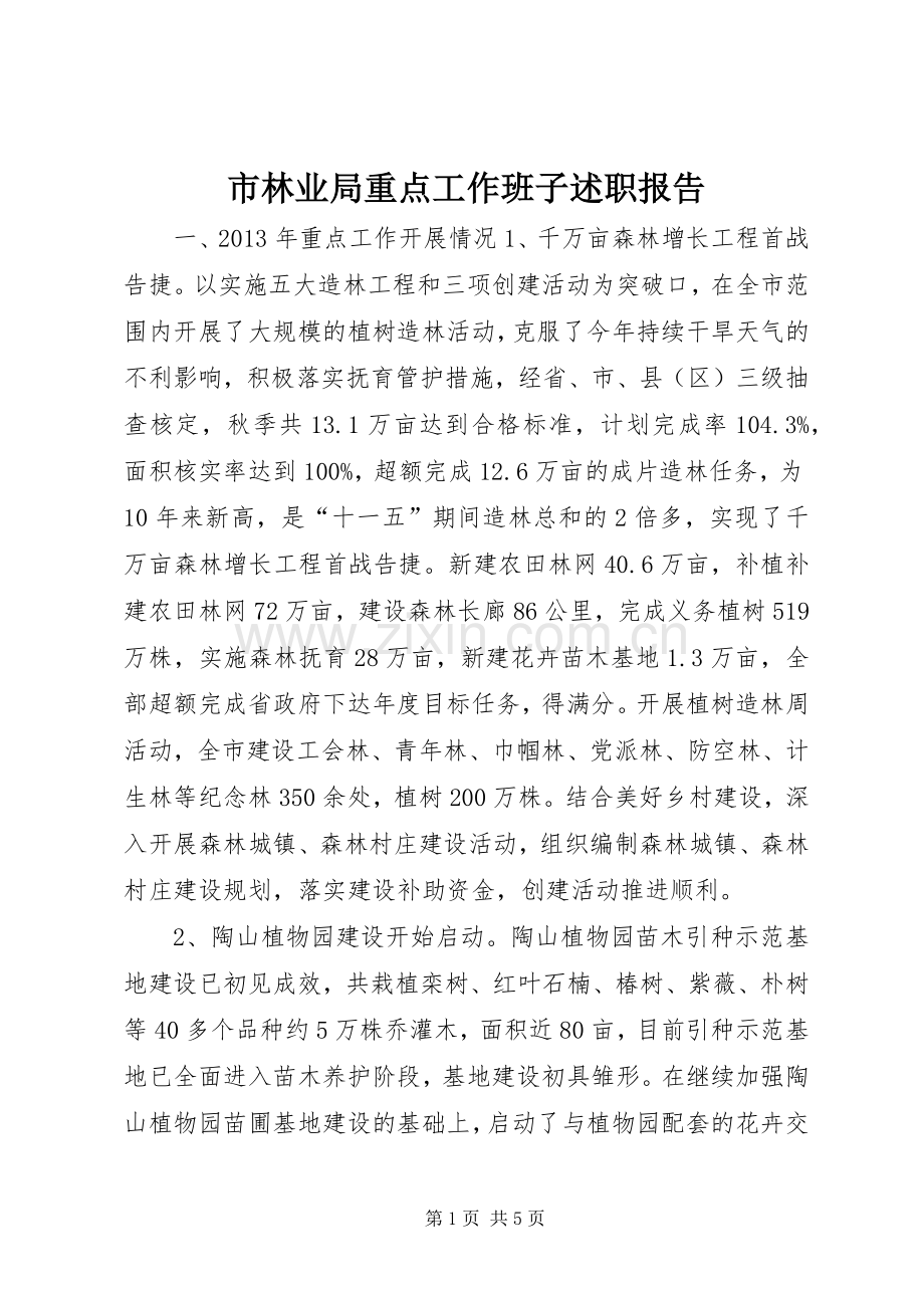 市林业局重点工作班子述职报告.docx_第1页