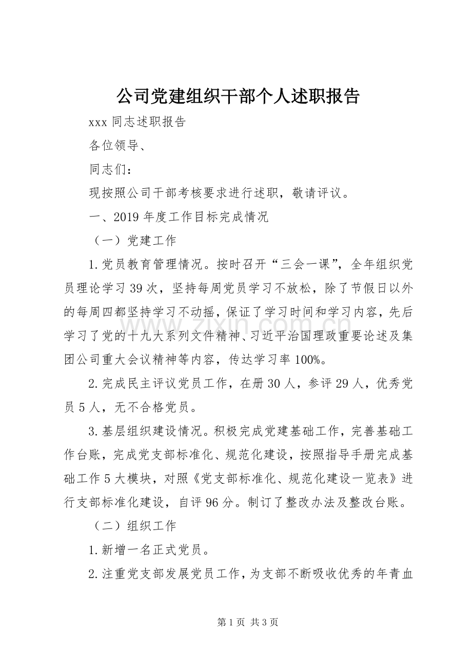 公司党建组织干部个人述职报告.docx_第1页