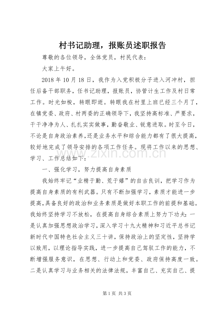 村书记助理报账员述职报告.docx_第1页