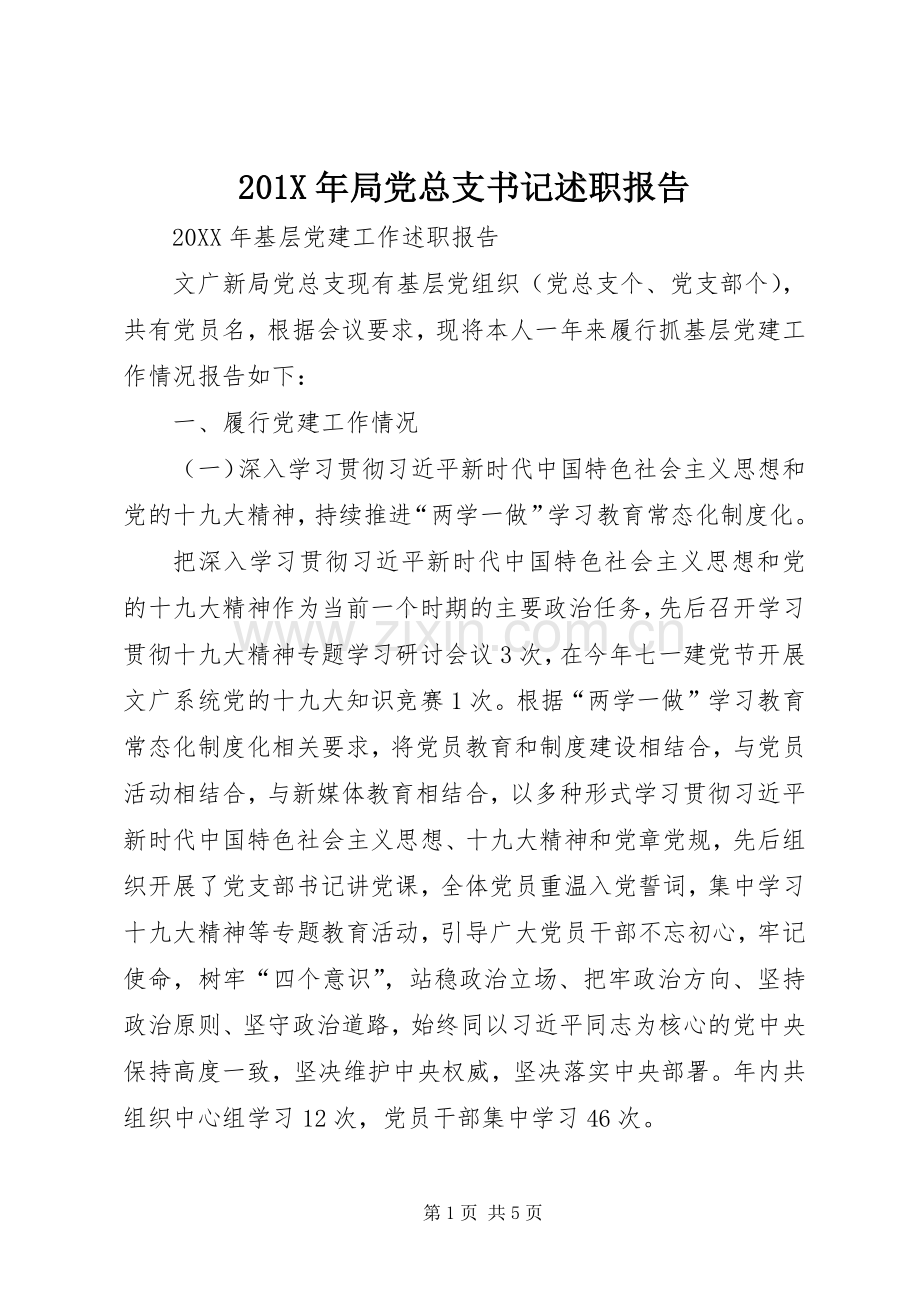 201X年局党总支书记述职报告.docx_第1页