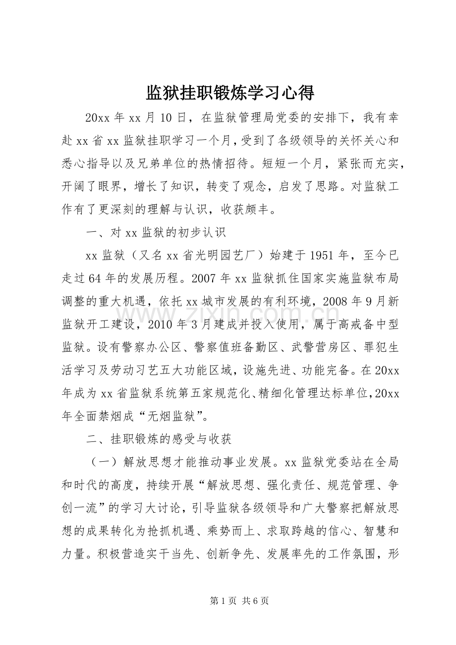 监狱挂职锻炼学习心得.docx_第1页