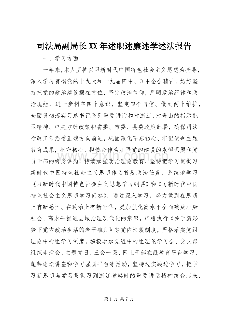 司法局副局长XX年述职述廉述学述法报告.docx_第1页