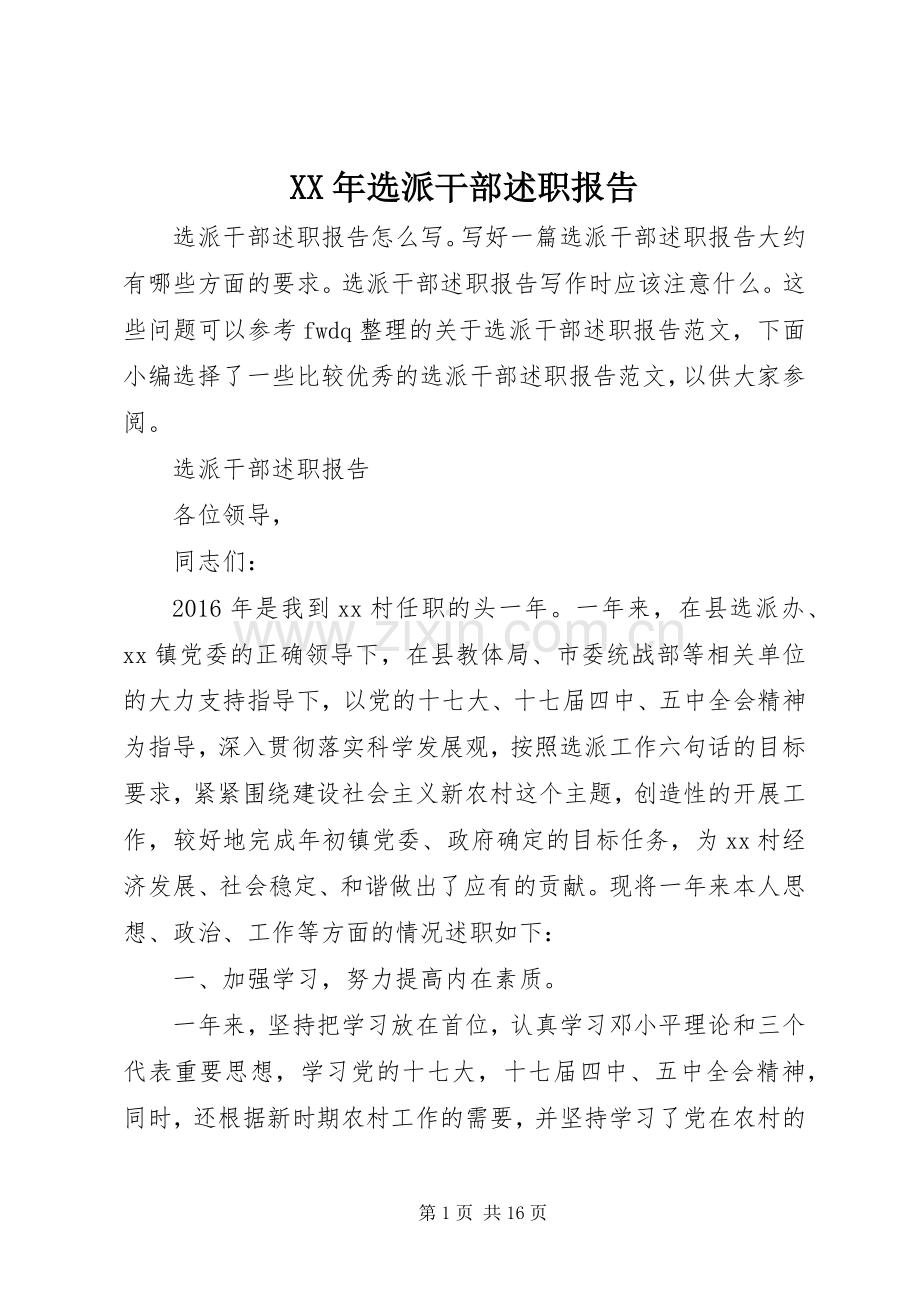 XX年选派干部述职报告.docx_第1页