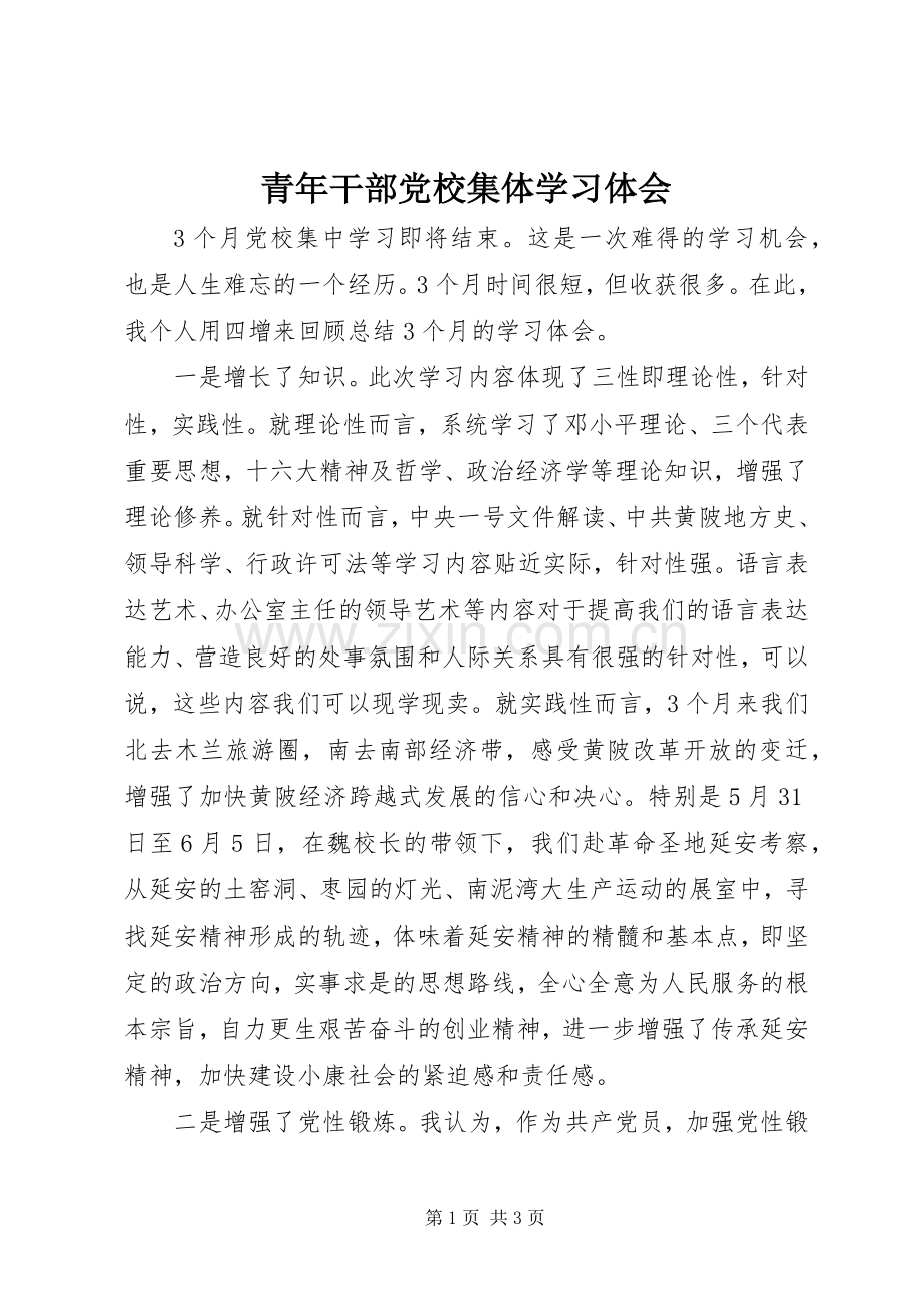 青年干部党校集体学习体会.docx_第1页