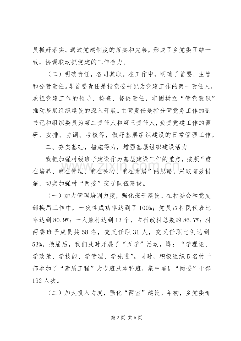 乡党委书记基层组织建设述职报告述职报告.docx_第2页