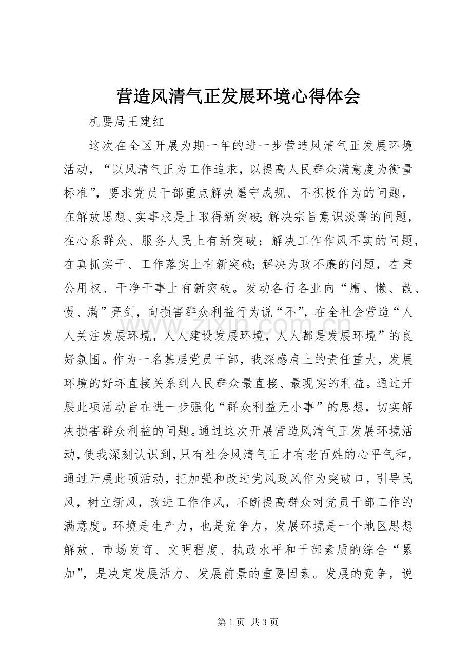 营造风清气正发展环境心得体会.docx_第1页