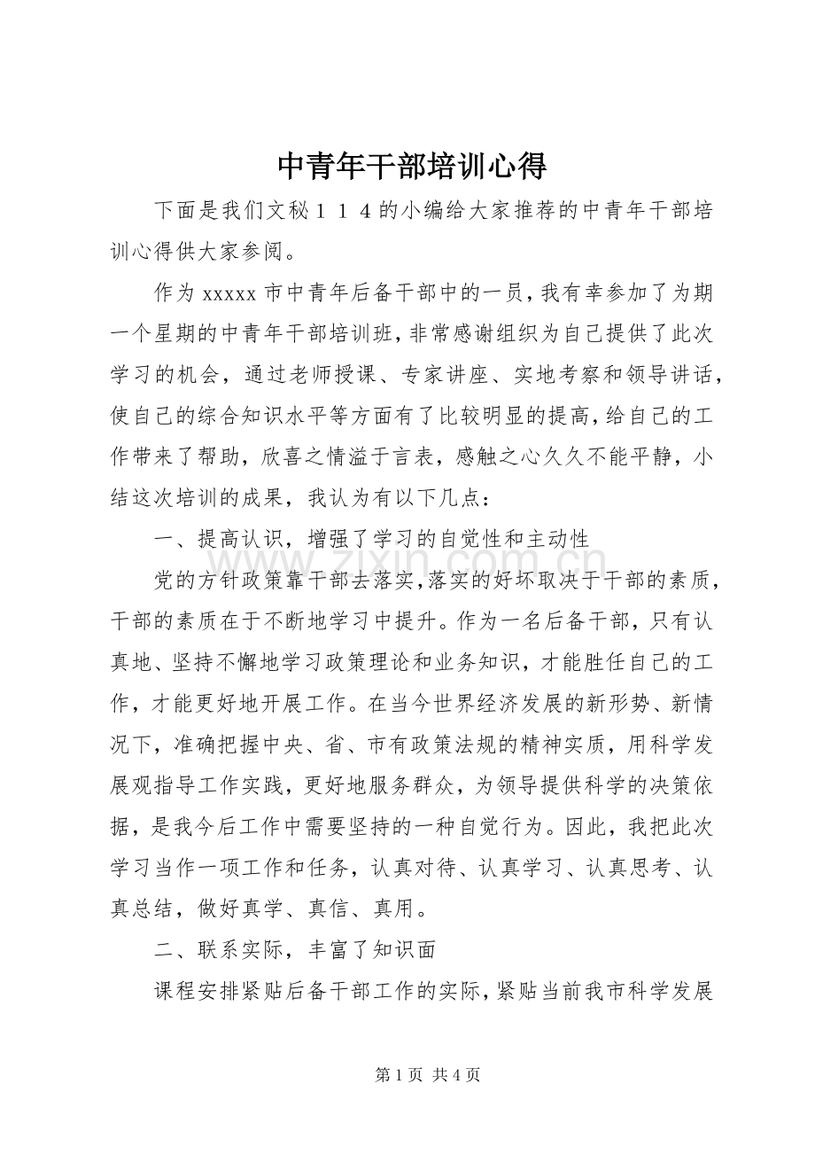 中青年干部培训心得.docx_第1页