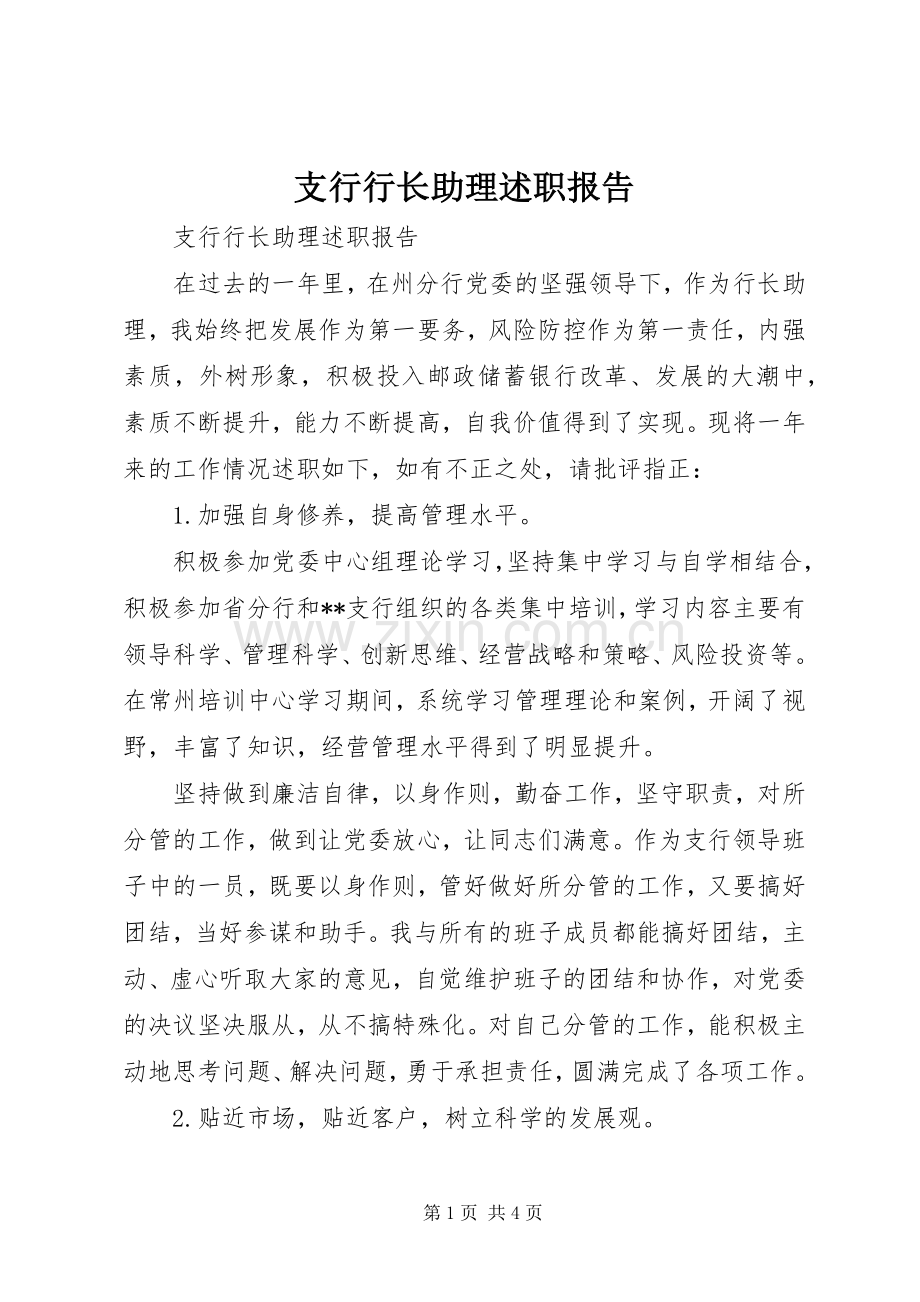 支行行长助理述职报告.docx_第1页