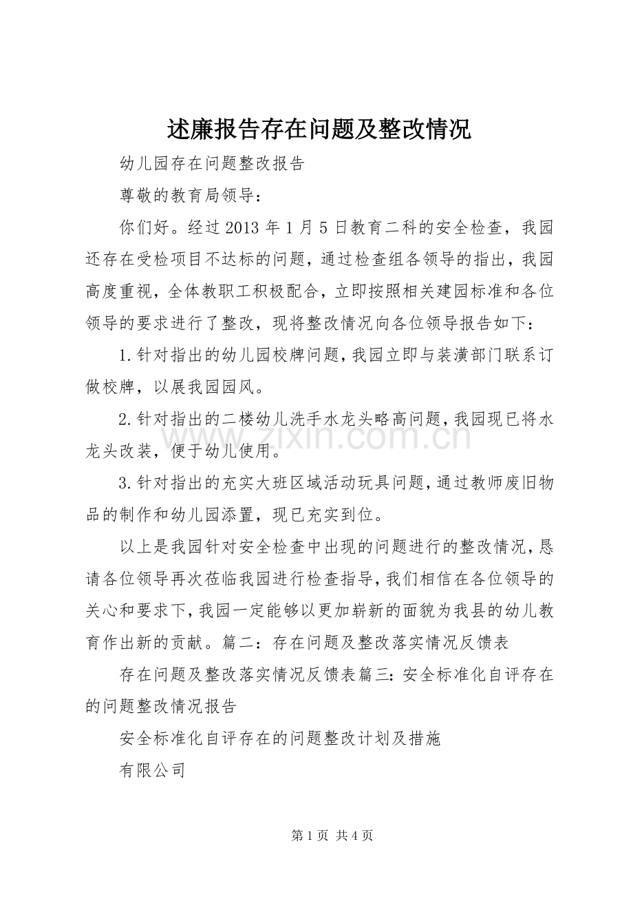 述廉报告存在问题及整改情况.docx_第1页