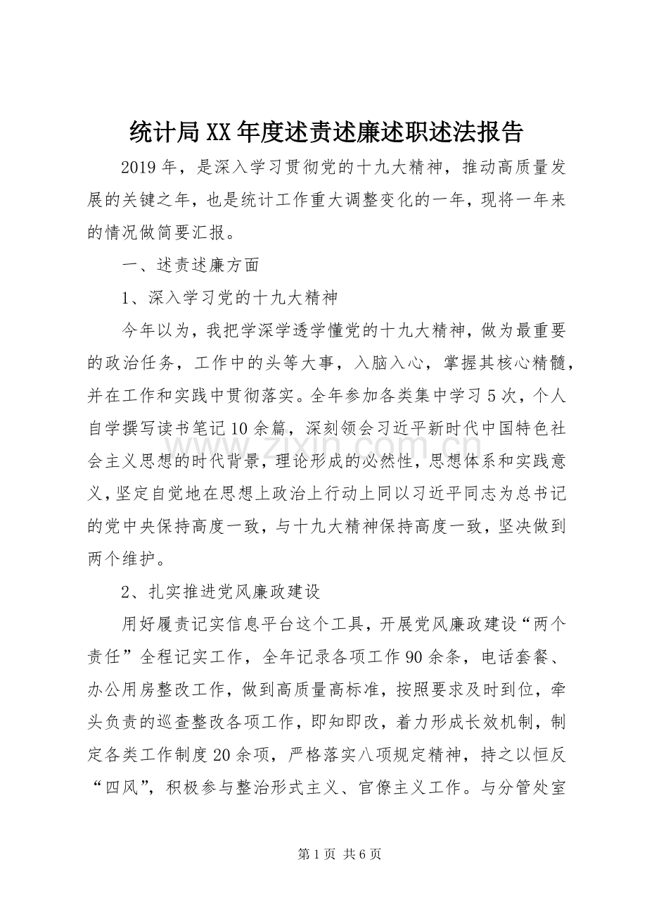 统计局XX年度述责述廉述职述法报告.docx_第1页