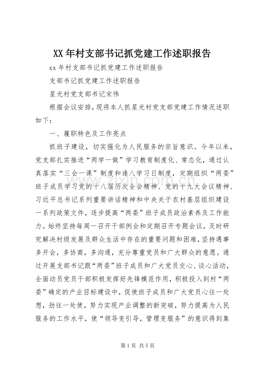 XX年村支部书记抓党建工作述职报告.docx_第1页