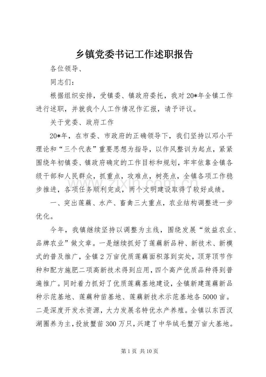 乡镇党委书记工作述职报告.docx_第1页