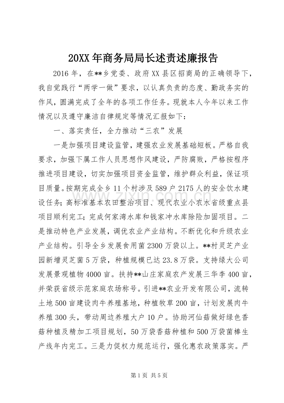 20XX年商务局局长述责述廉报告.docx_第1页