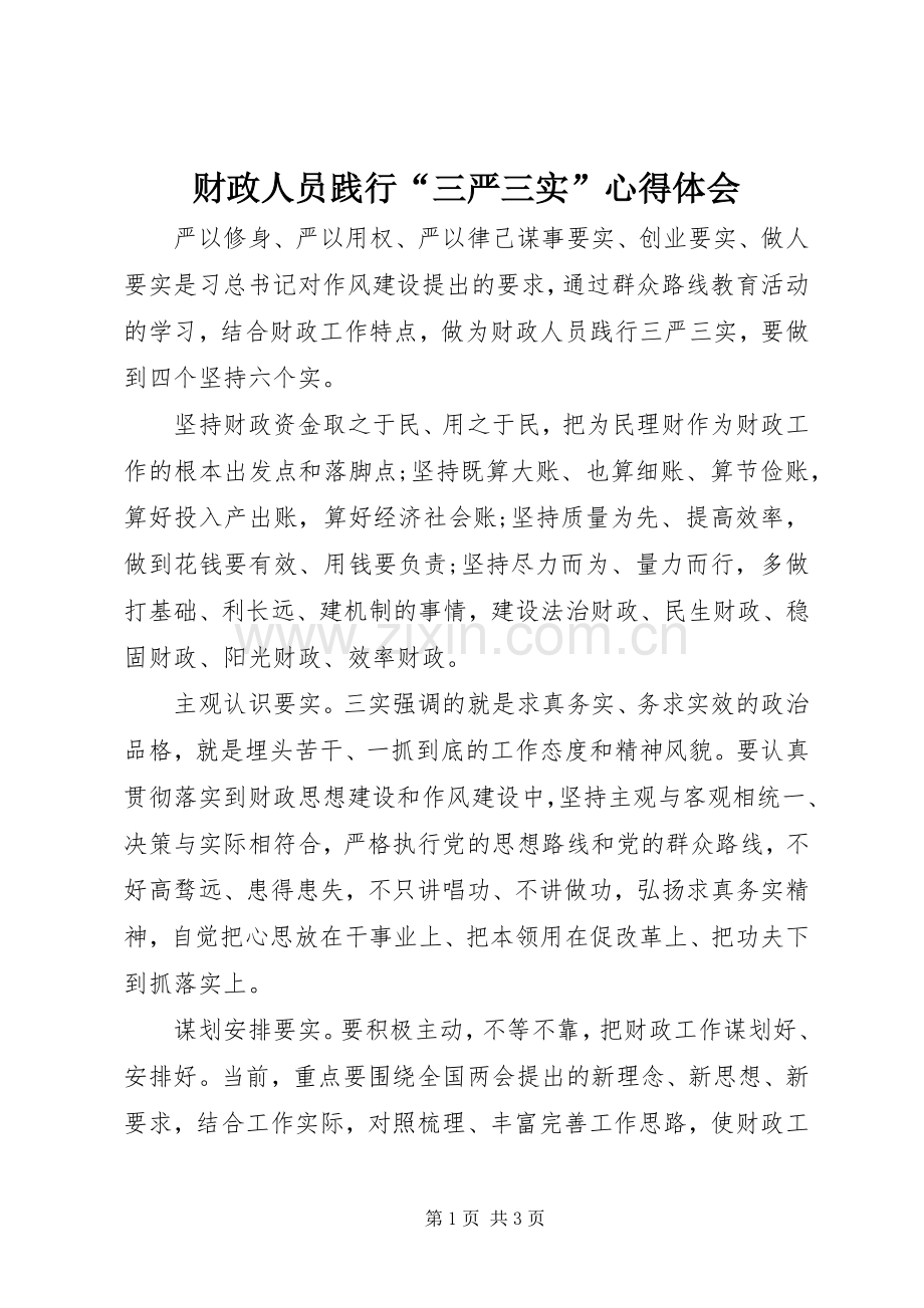 财政人员践行“三严三实”心得体会.docx_第1页