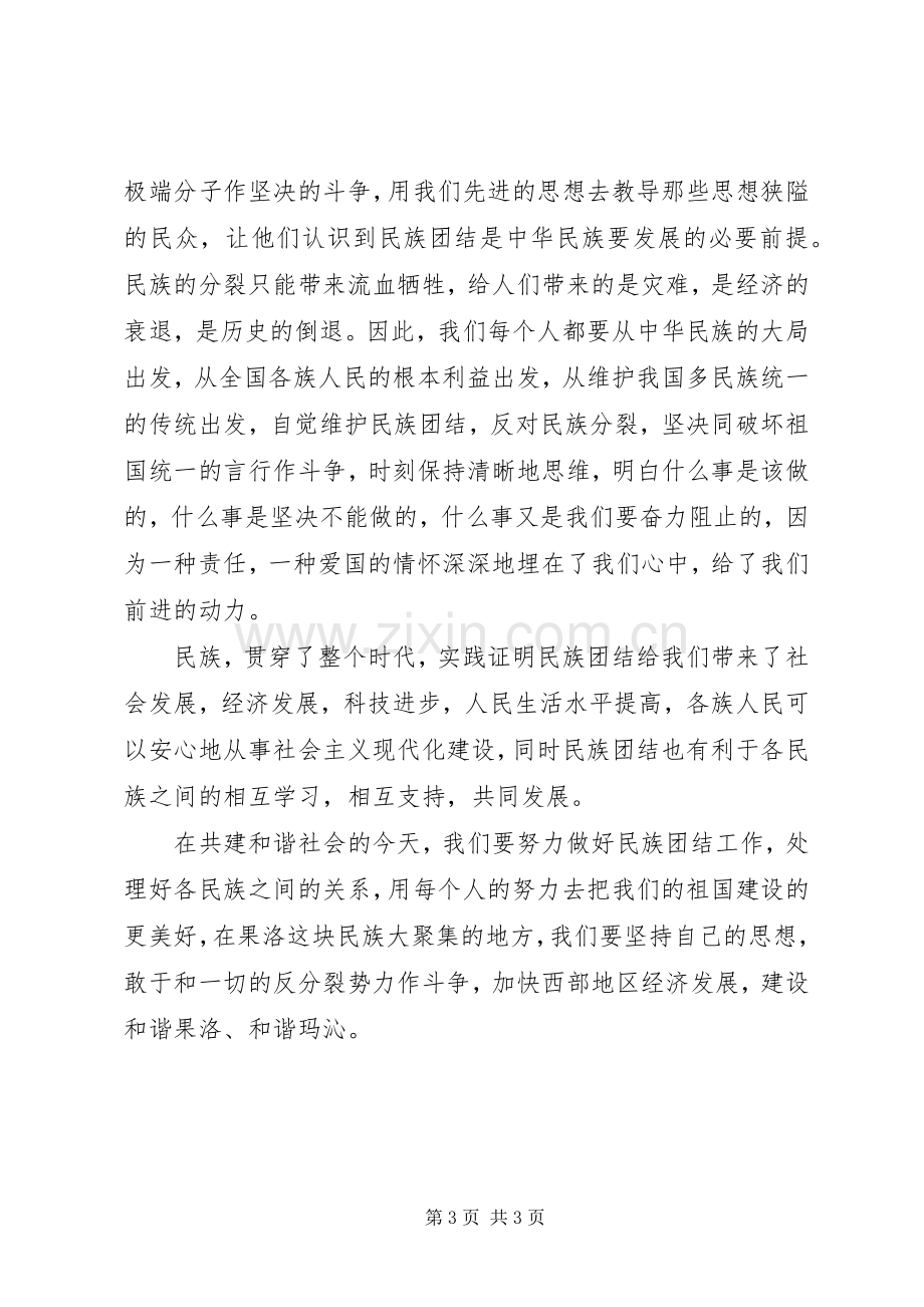 创建民族团结心得体会.docx_第3页