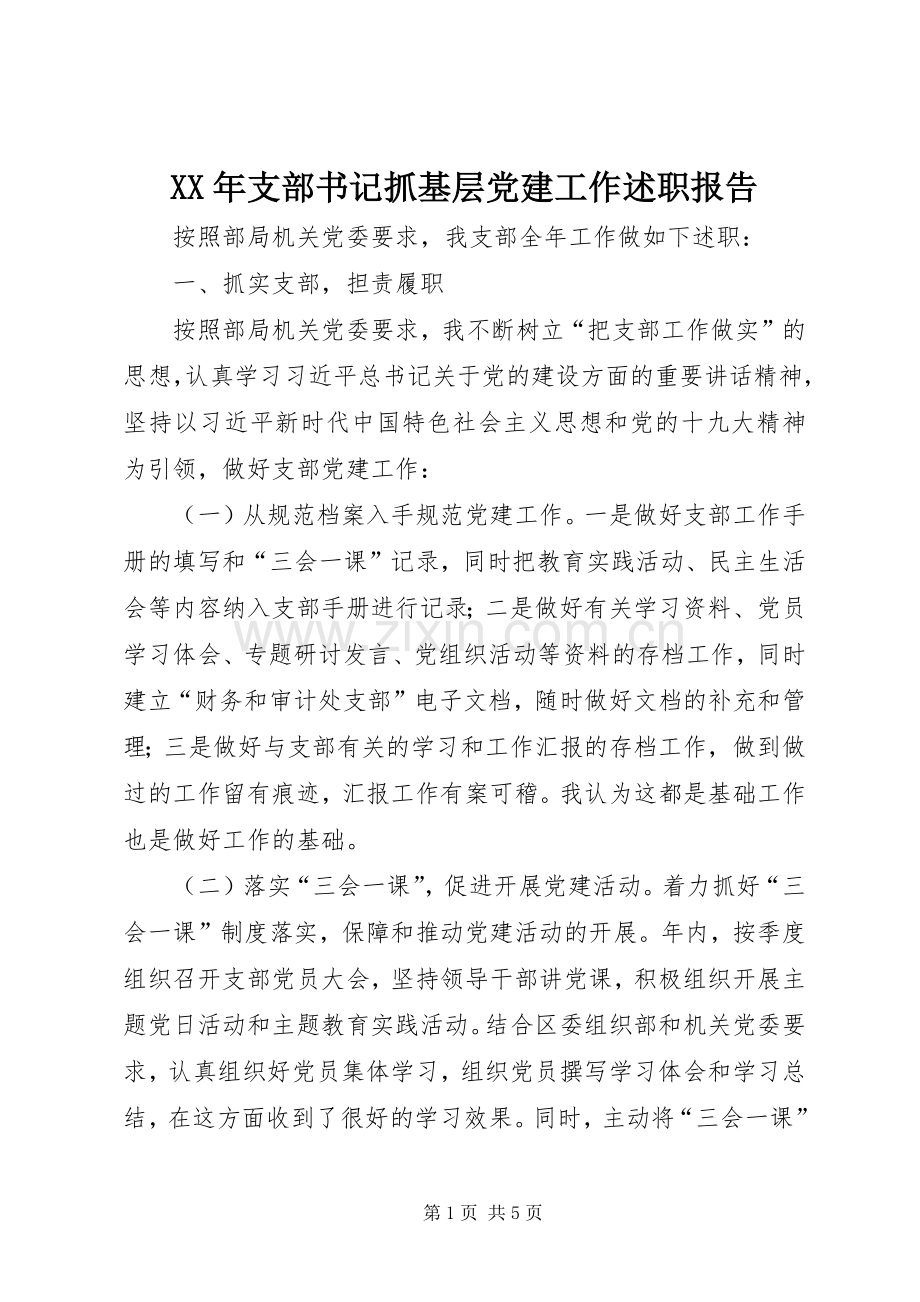 XX年支部书记抓基层党建工作述职报告.docx_第1页