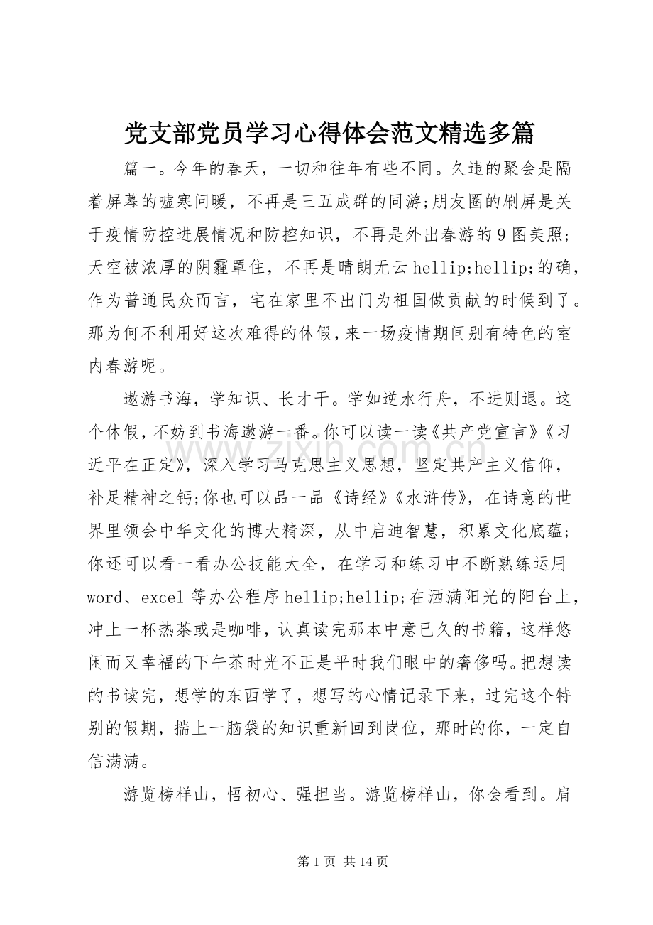 党支部党员学习心得体会范文多篇.docx_第1页