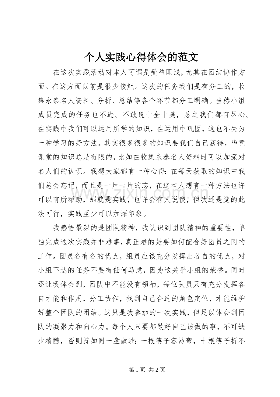 个人实践心得体会的范文.docx_第1页