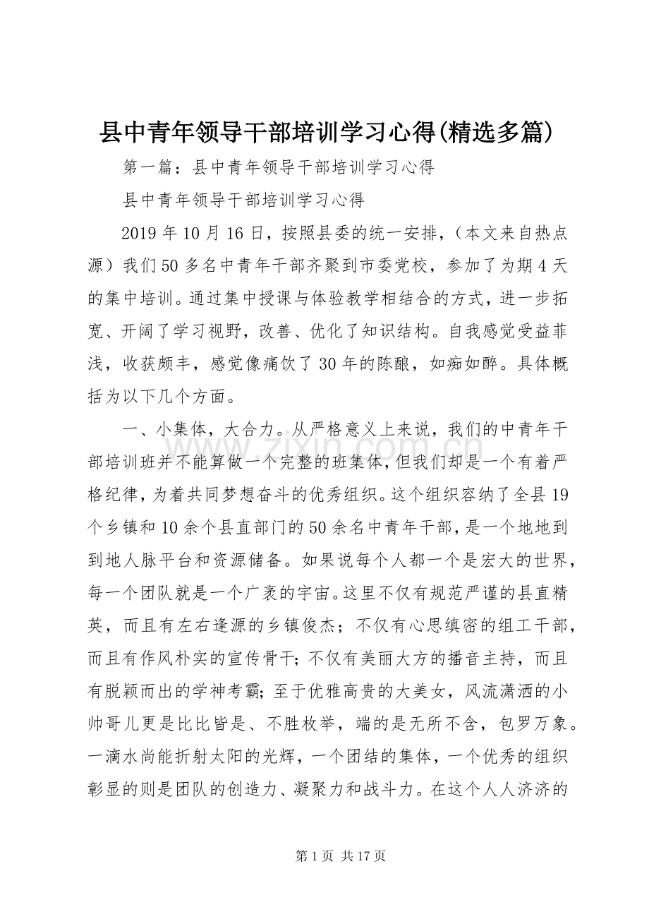 县中青年领导干部培训学习心得(多篇).docx_第1页