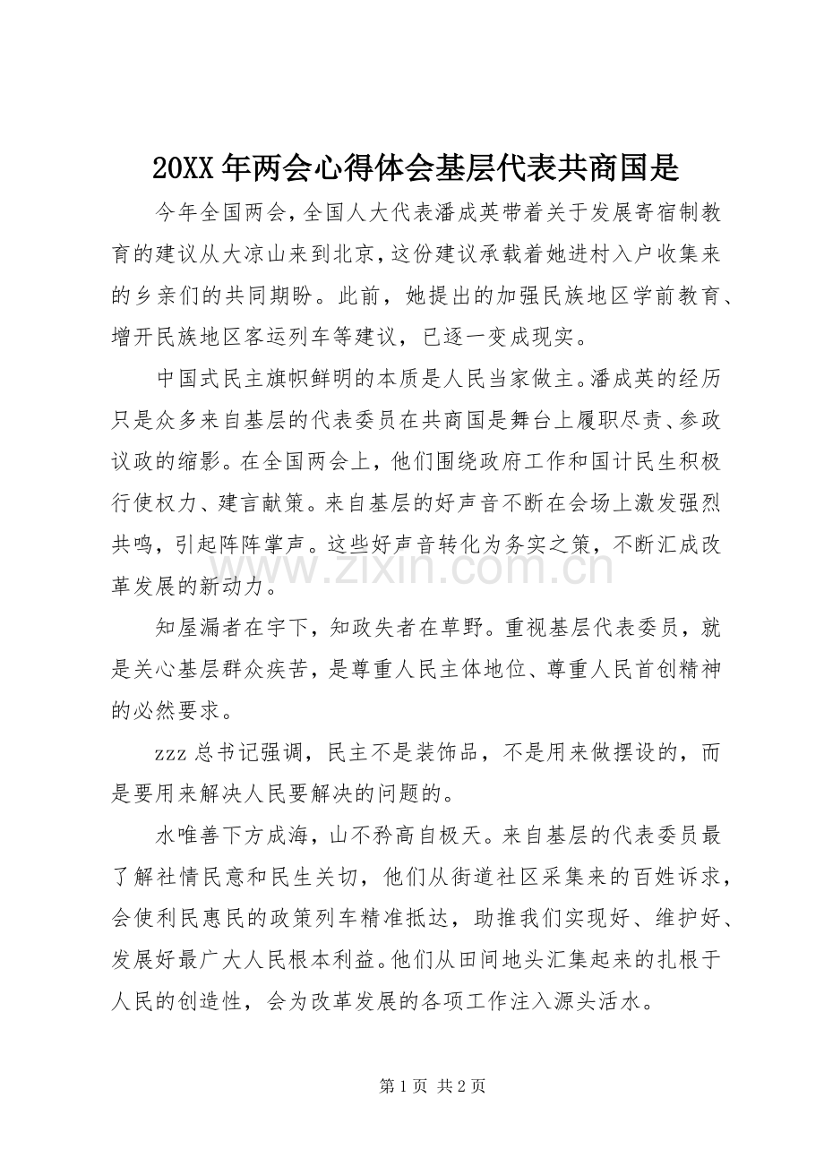 20XX年两会心得体会基层代表共商国是.docx_第1页