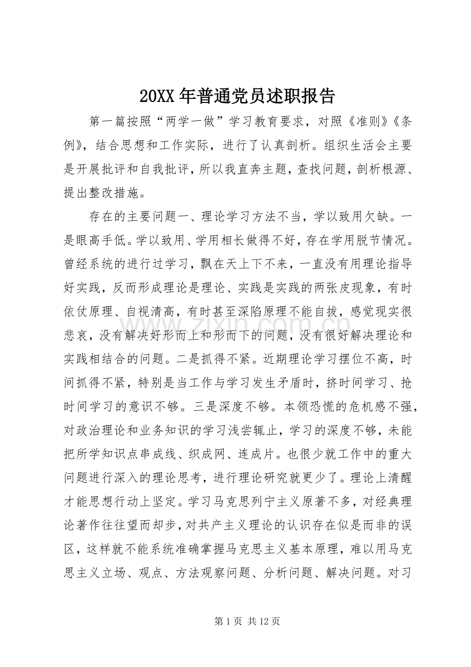 20XX年普通党员述职报告.docx_第1页