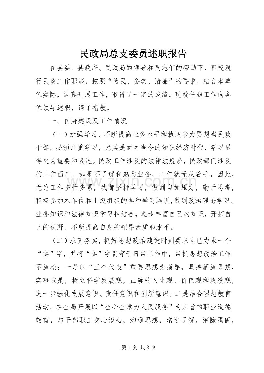 民政局总支委员述职报告.docx_第1页