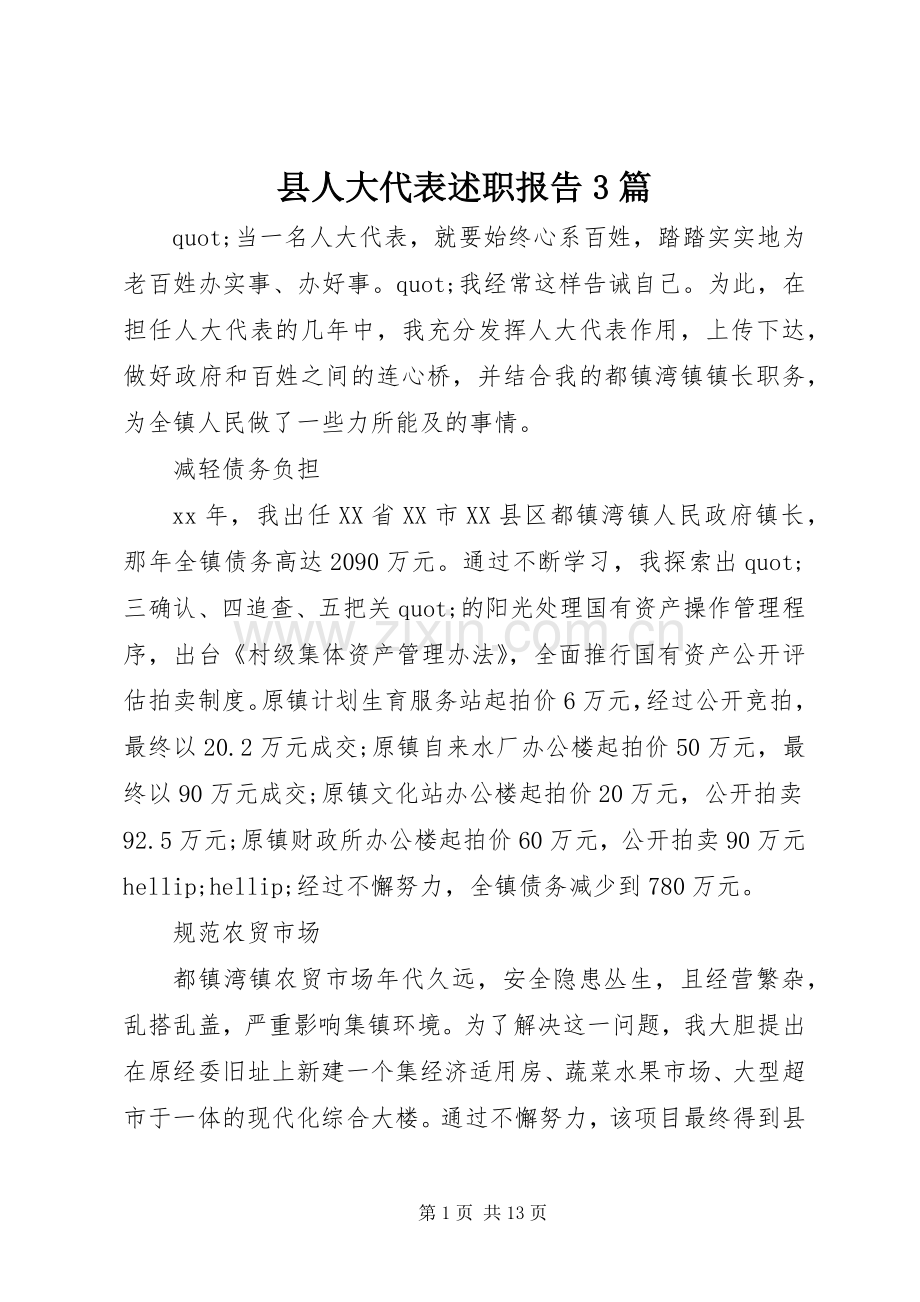 县人大代表述职报告3篇.docx_第1页