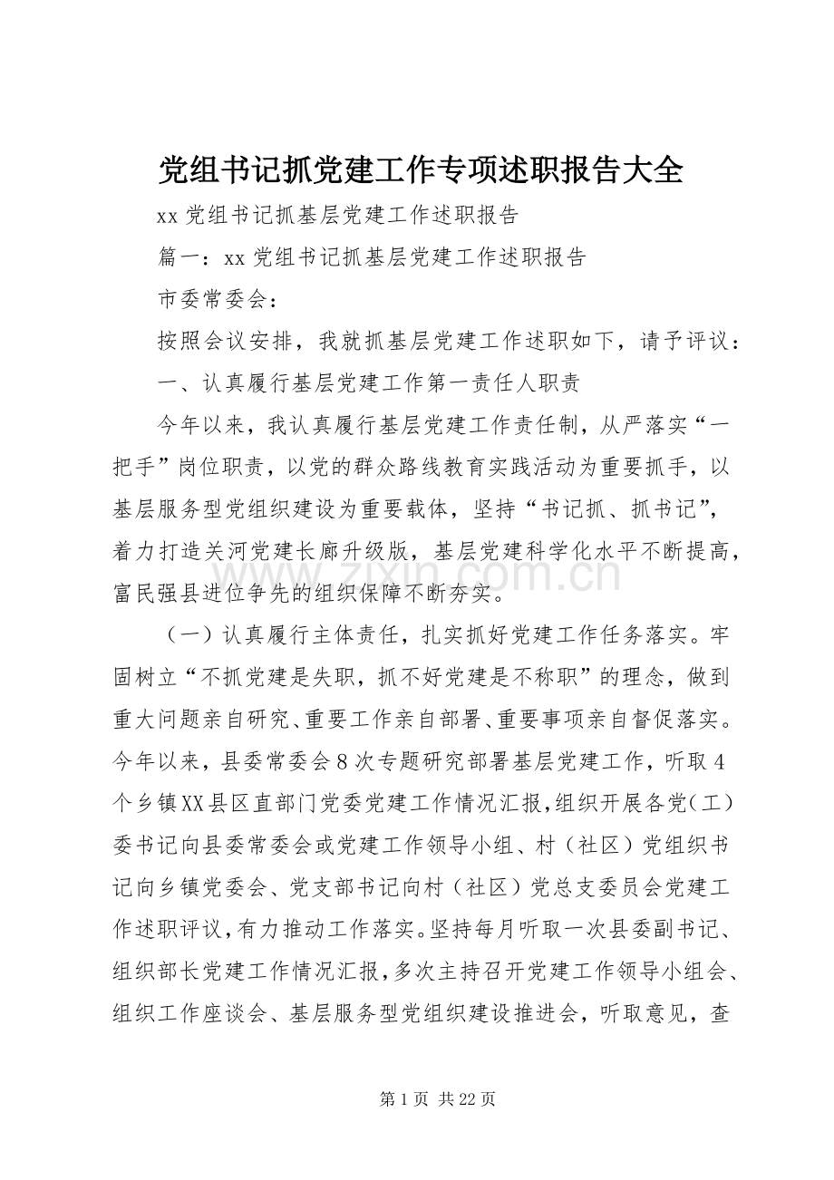 党组书记抓党建工作专项述职报告大全.docx_第1页