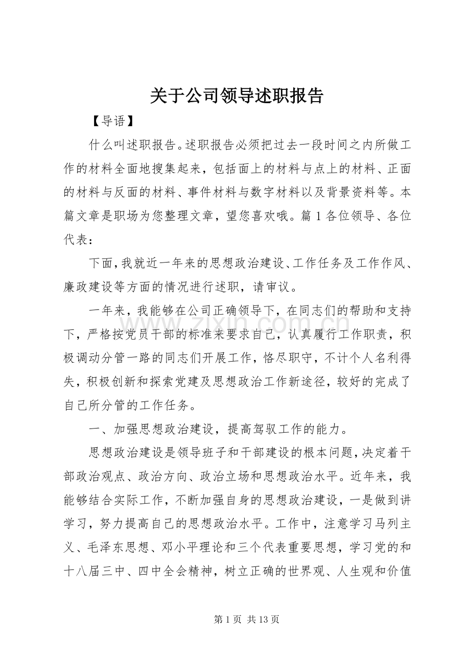 关于公司领导述职报告.docx_第1页