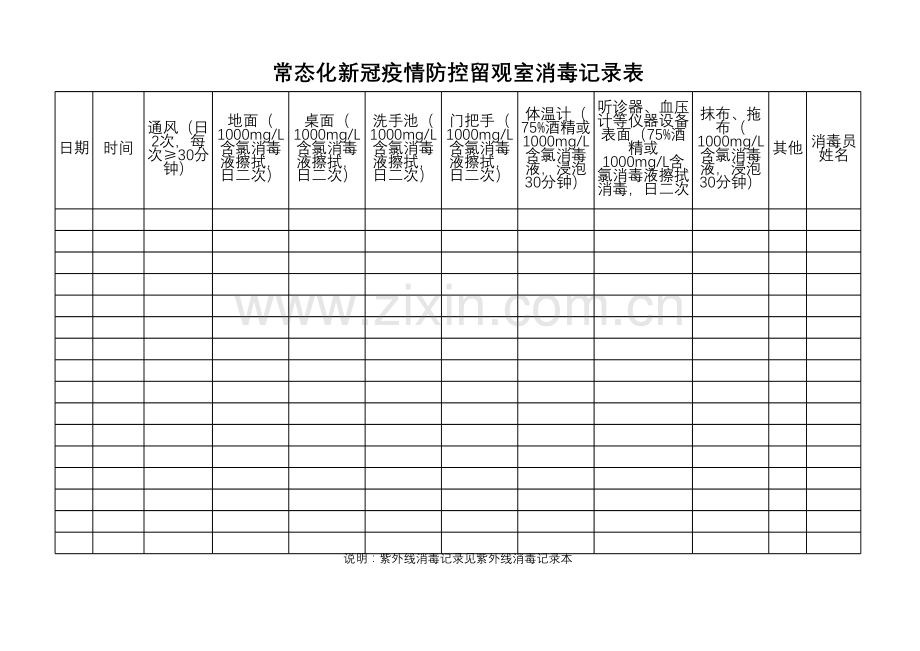 疫情防控留观室消毒记录表(含疫情防控消毒记录本封面).pdf.xlsx_第1页