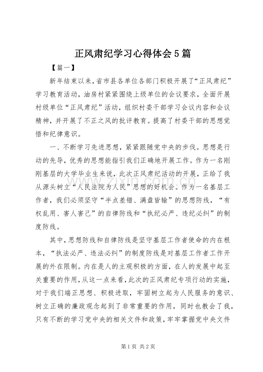 正风肃纪学习心得体会5篇.docx_第1页