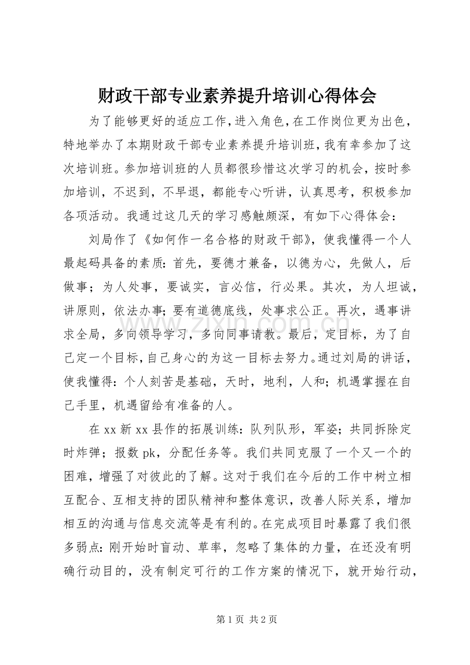 财政干部专业素养提升培训心得体会.docx_第1页