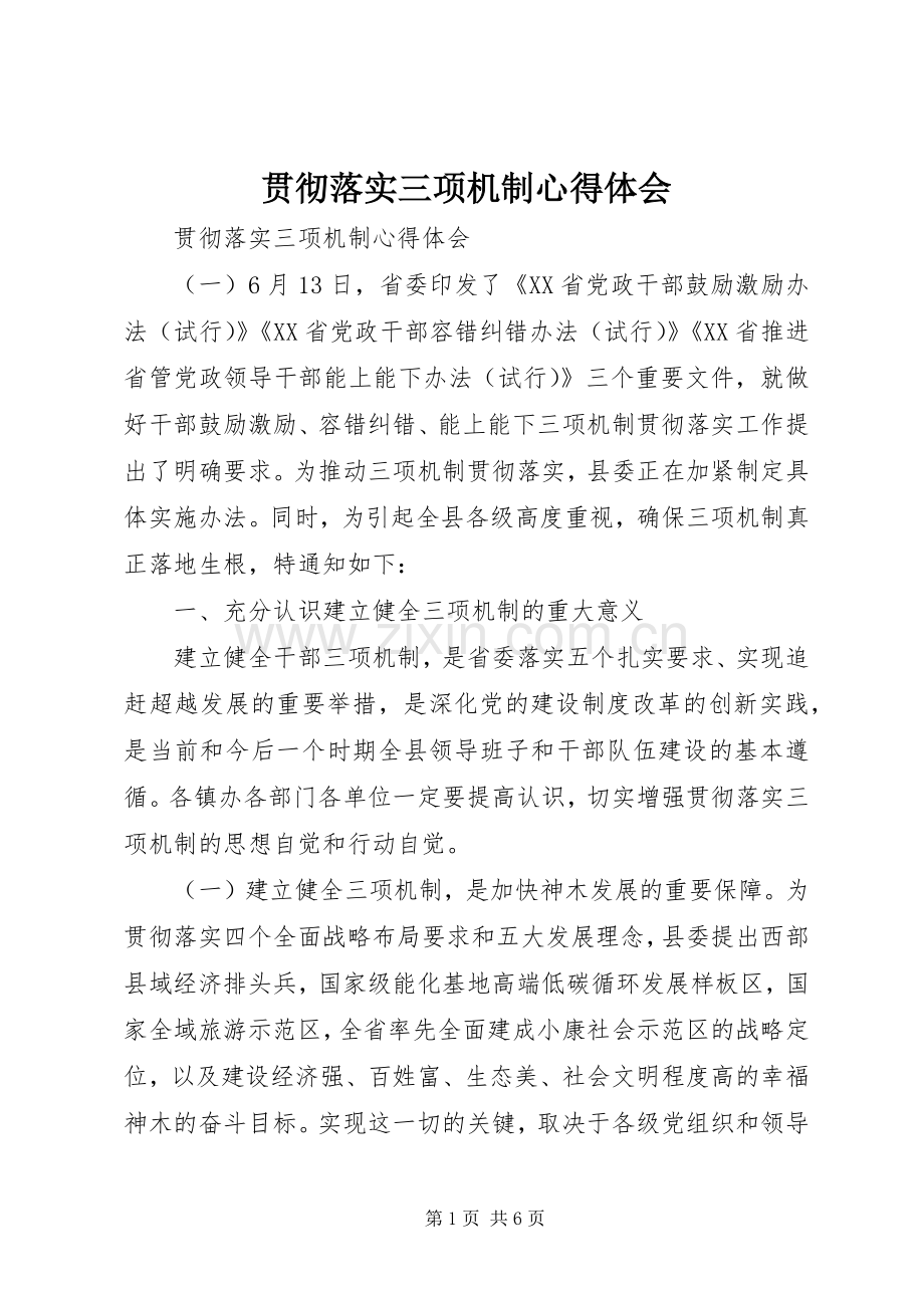 贯彻落实三项机制心得体会.docx_第1页