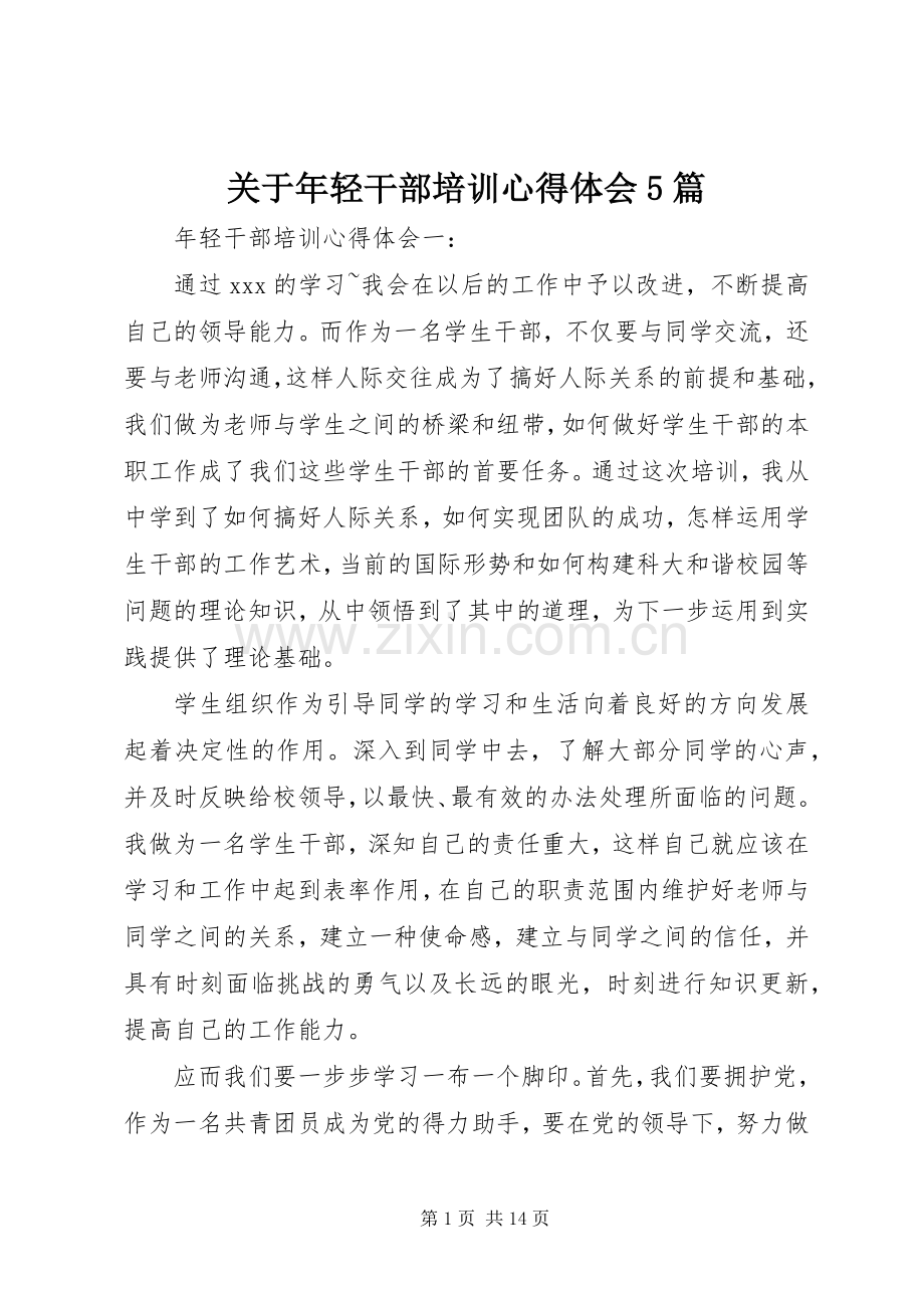 关于年轻干部培训心得体会5篇.docx_第1页