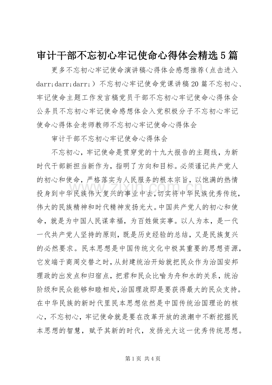 审计干部不忘初心牢记使命心得体会5篇.docx_第1页