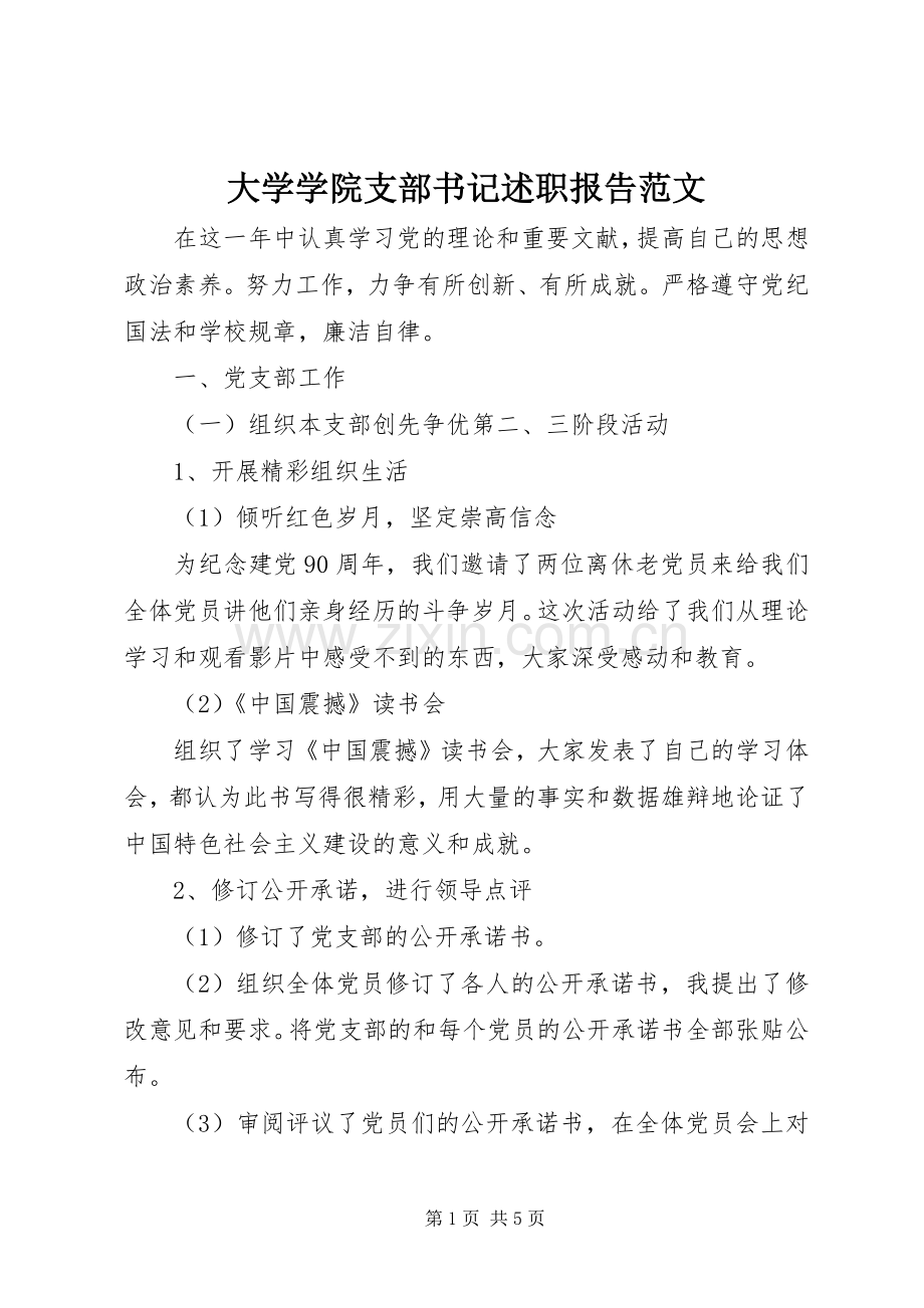 大学学院支部书记述职报告范文.docx_第1页