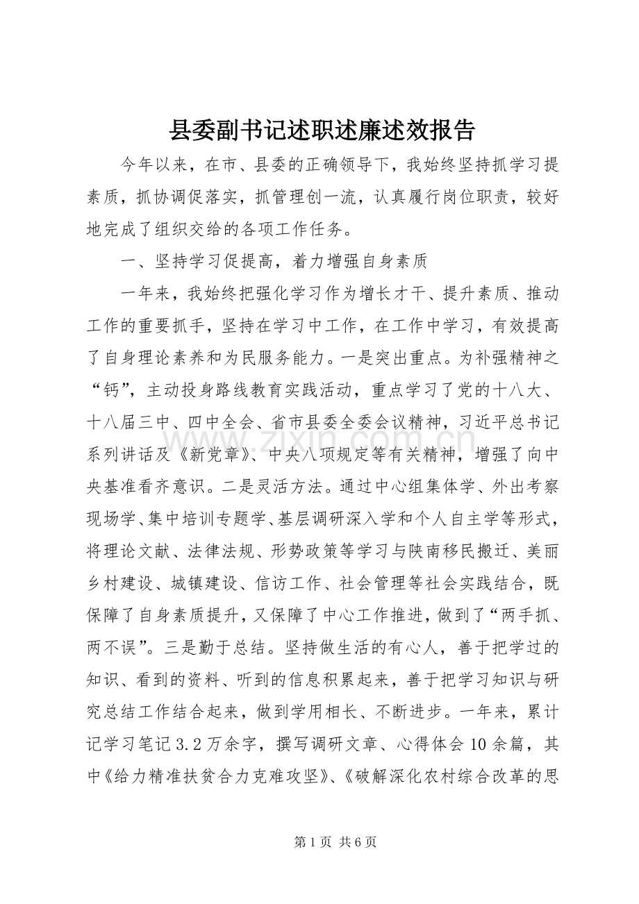 县委副书记述职述廉述效报告.docx_第1页