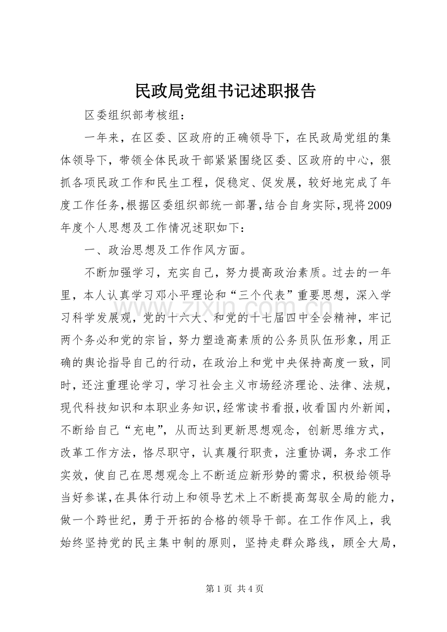 民政局党组书记述职报告.docx_第1页