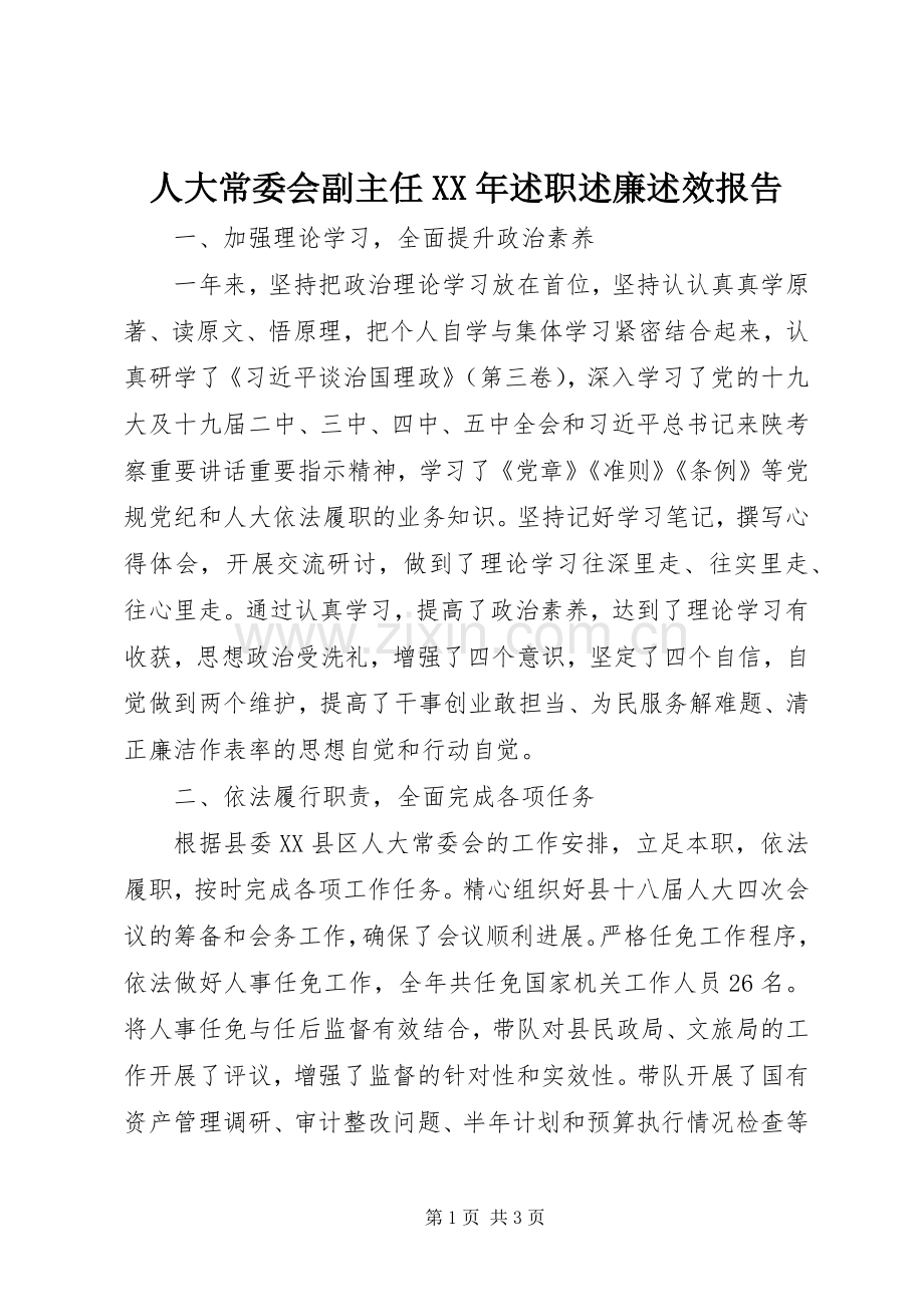 人大常委会副主任XX年述职述廉述效报告.docx_第1页