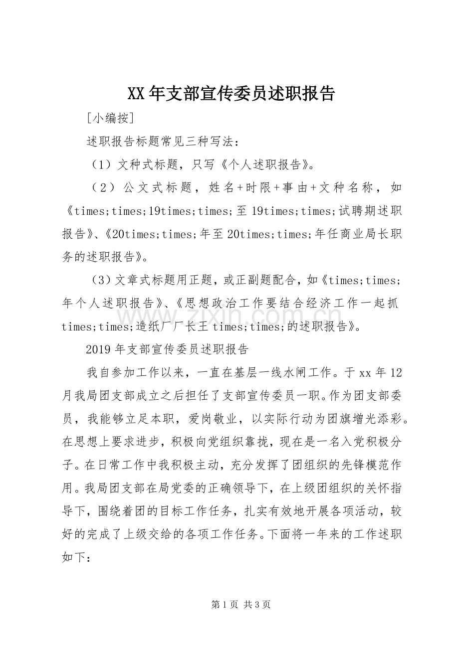 XX年支部宣传委员述职报告.docx_第1页