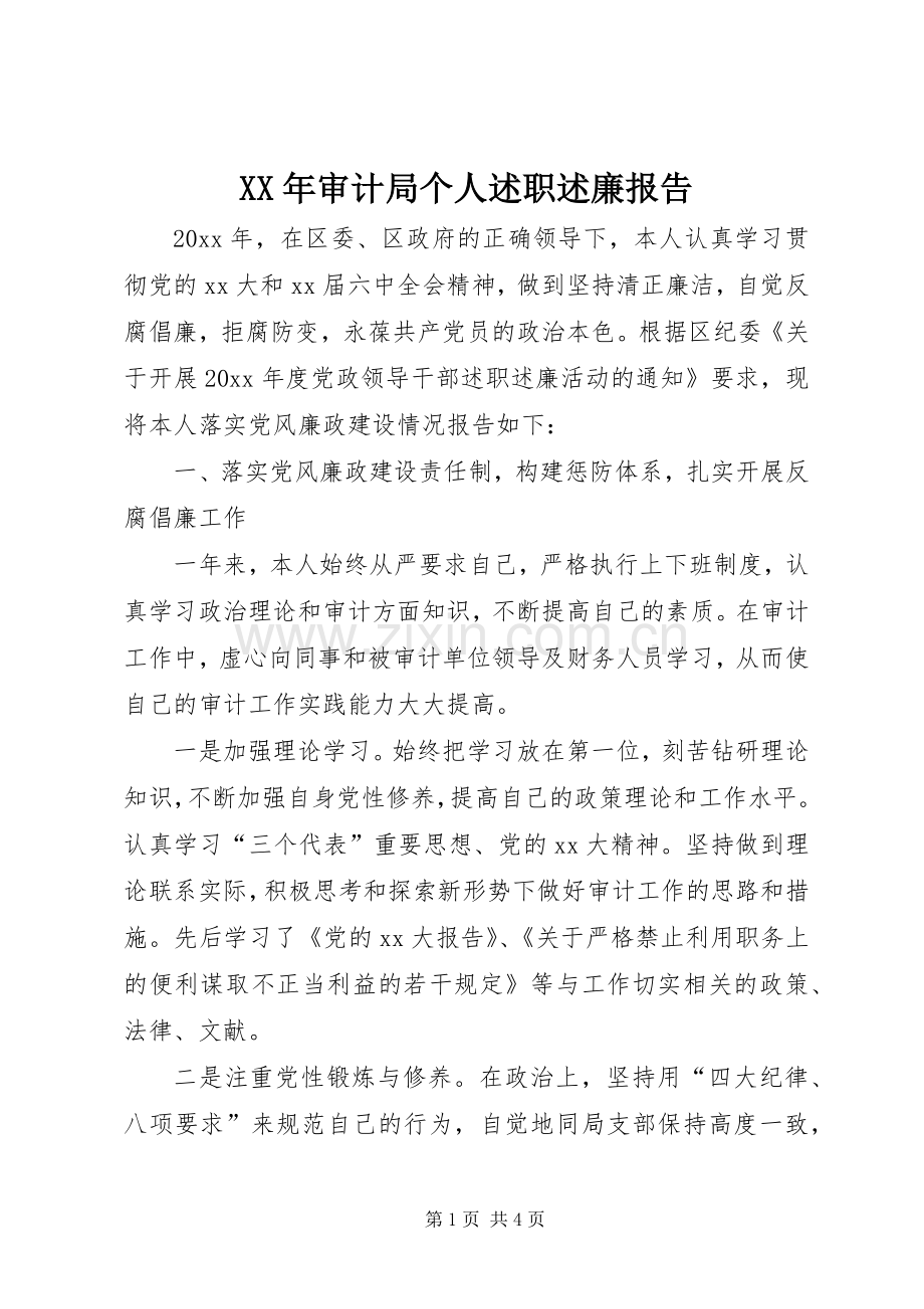 XX年审计局个人述职述廉报告.docx_第1页