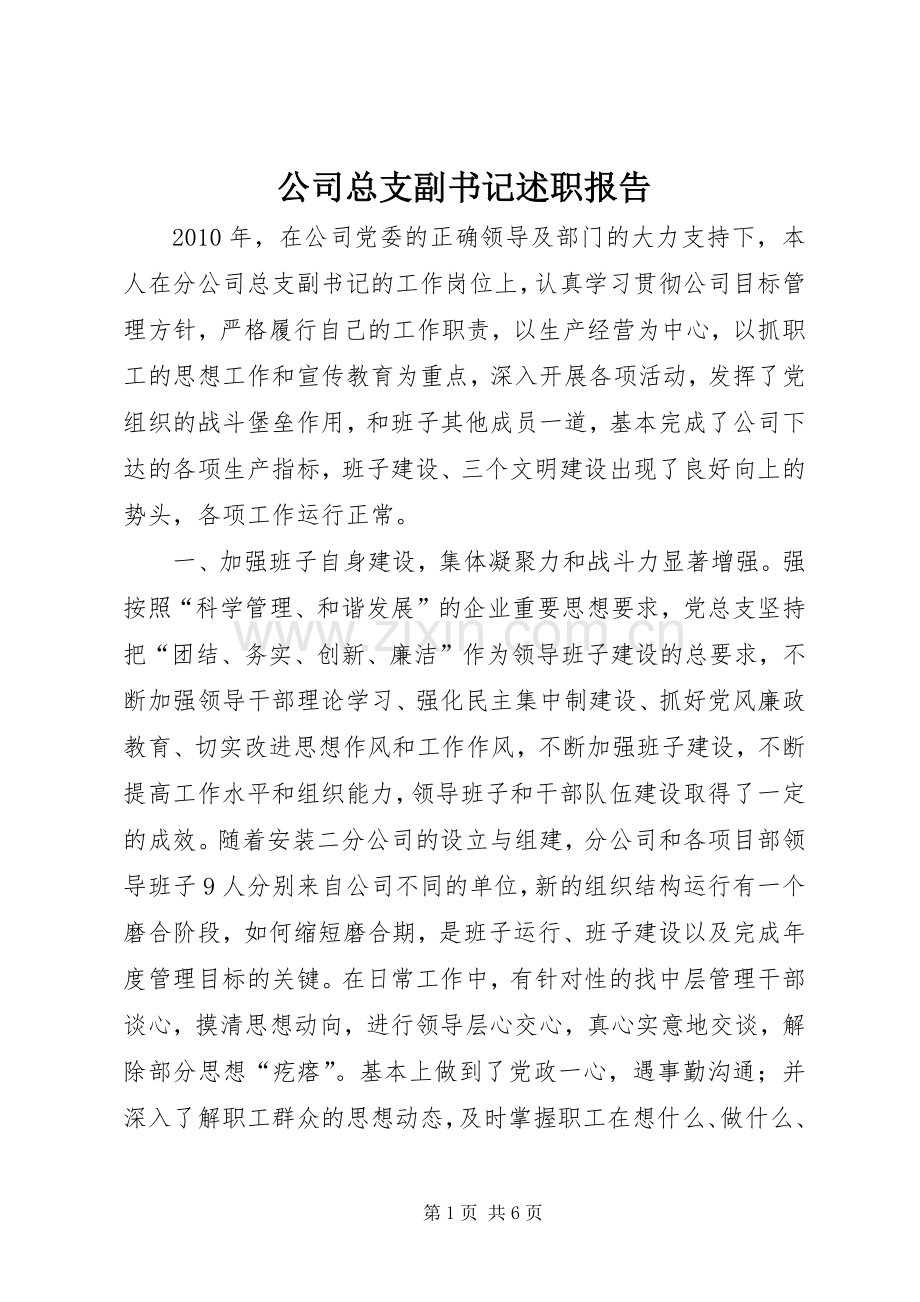 公司总支副书记述职报告.docx_第1页