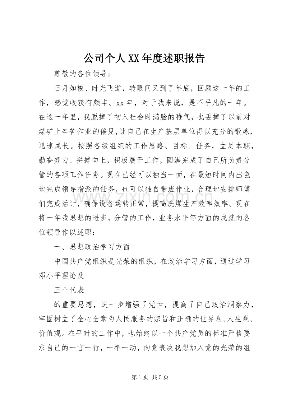 公司个人XX年度述职报告.docx_第1页