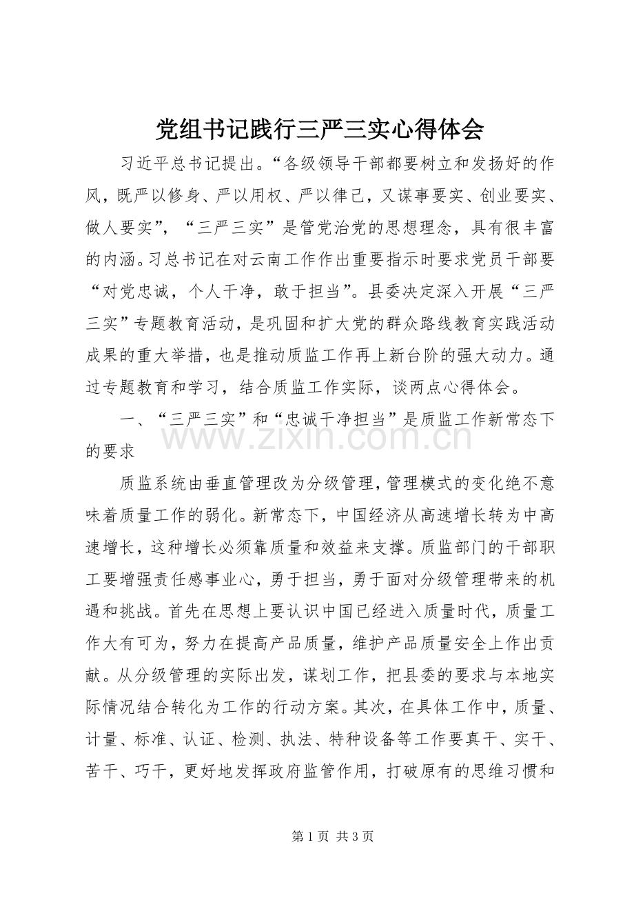 党组书记践行三严三实心得体会.docx_第1页